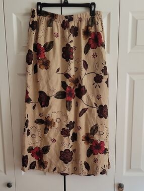 Hot Cotton Beige Maxi Skirt with Red & Brown Floral Print
